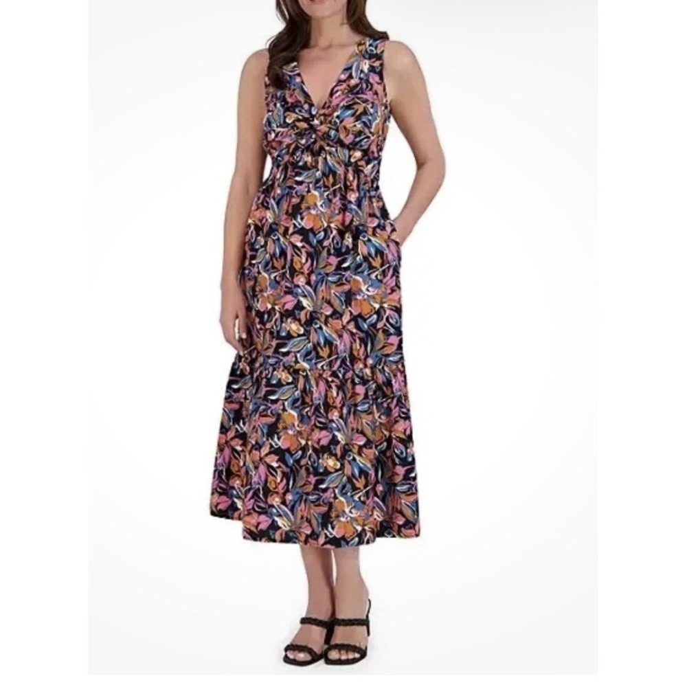 French Connection Dress Womens M Multicolor Floral Twist Front Tiered NWT